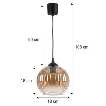 Brilagi - Lampă LED suspendată pe cablu RETRO GLASS 1xE27/60W/230V Ø 18 cm negru/maro fumuriu