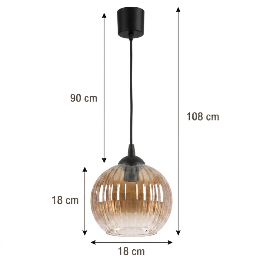 Brilagi - Lampă LED suspendată pe cablu RETRO GLASS 1xE27/60W/230V Ø 18 cm negru/maro fumuriu