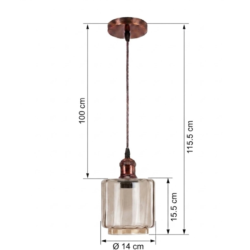 Brilagi - Pendul LED pe cablu RETRO GLASS 1xE27/60W/230V Ø 14 cm cupru/bej fumuriu
