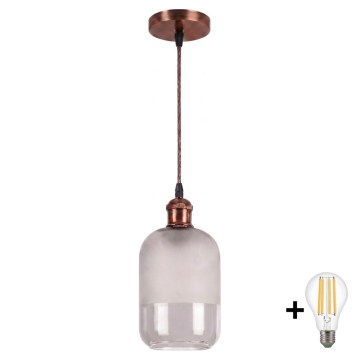 Brilagi - Lampă suspendată LED pe cablu RETRO GLASS 1xE27/60W/230V Ø 14 cm cupru/alb