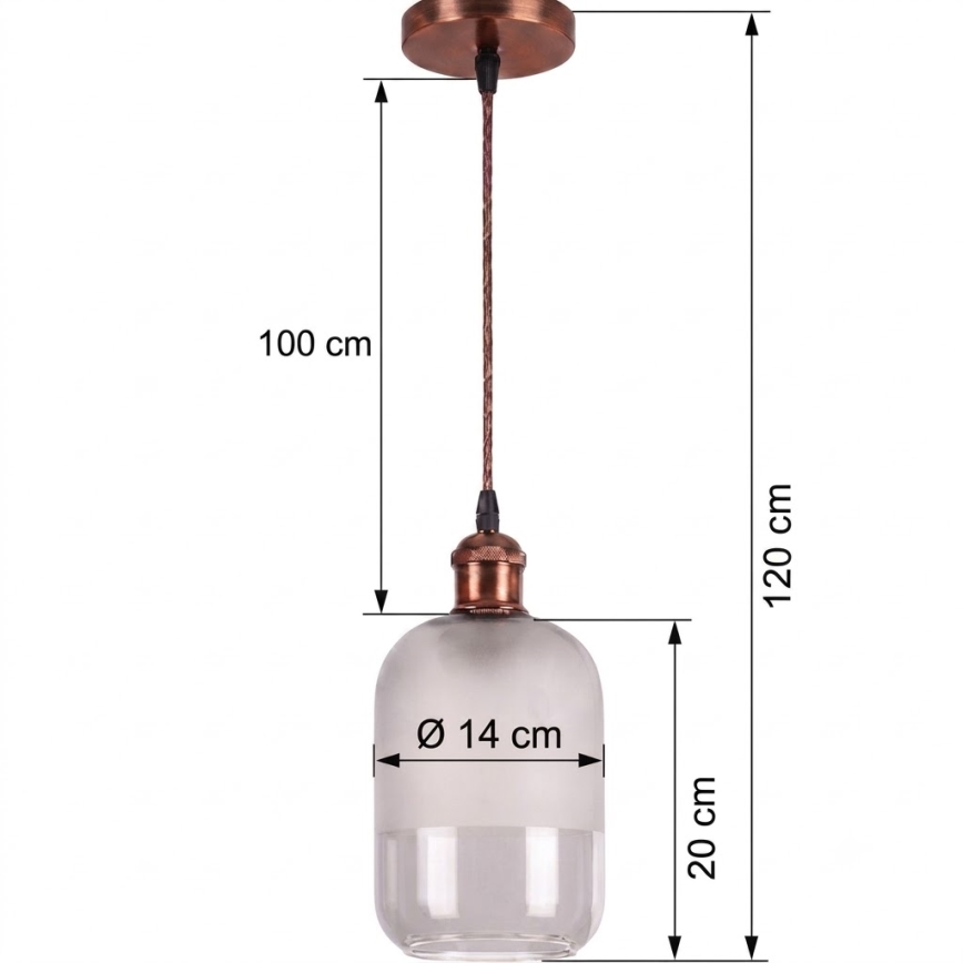 Brilagi - Lampă suspendată LED pe cablu RETRO GLASS 1xE27/60W/230V Ø 14 cm cupru/alb