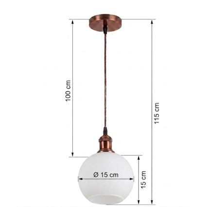 BRILAGI - Lampă suspendată LED pe cablu RETRO GLASS 1xE27/60W/230V Ø 15 cm cupru/alb