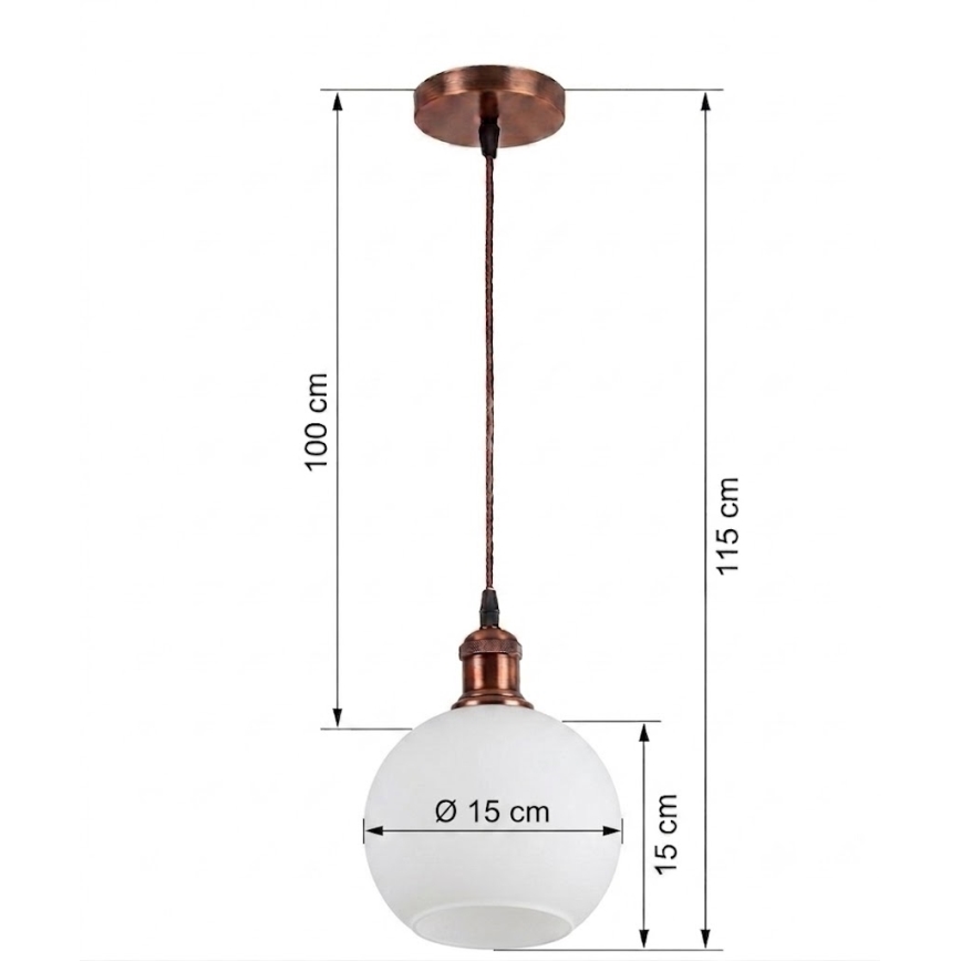 BRILAGI - Lampă suspendată LED pe cablu RETRO GLASS 1xE27/60W/230V Ø 15 cm cupru/alb