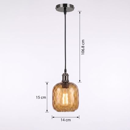 BRILAGI - LED Lustru pe cablu RETRO GLASS 1xE27/60W/230V Ø 14 cm negru/maro fumuriu