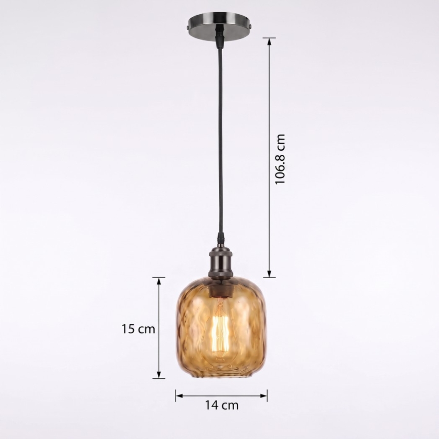 BRILAGI - LED Lustru pe cablu RETRO GLASS 1xE27/60W/230V Ø 14 cm negru/maro fumuriu