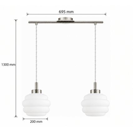 BRILAGI - Lampă suspendată LED pe cablu RETRO GLASS 2xE27/60W/230V crom mat/alb