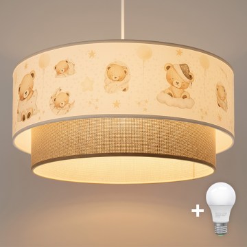 Brilagi - Lampă suspendată LED pentru copii BOBO 1xE27/10W/230V Ø 40 cm alb/bej/ursuleți