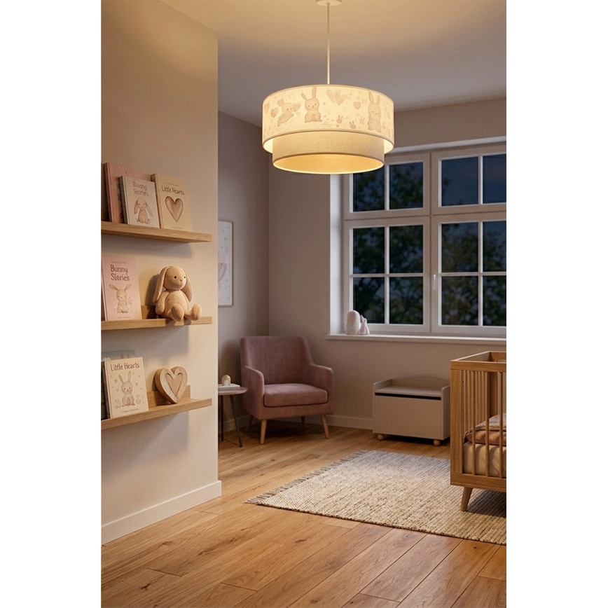 Brilagi - Pendul LED pentru copii BOBO 1xE27/10W/230V Ø 40 cm, crem/gri/cu iepurași