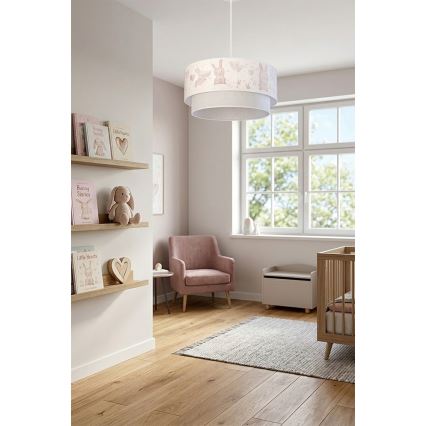 Brilagi - Pendul LED pentru copii BOBO 1xE27/10W/230V Ø 40 cm, crem/gri/cu iepurași