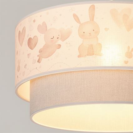 Brilagi - Pendul LED pentru copii BOBO 1xE27/10W/230V Ø 40 cm, crem/gri/cu iepurași