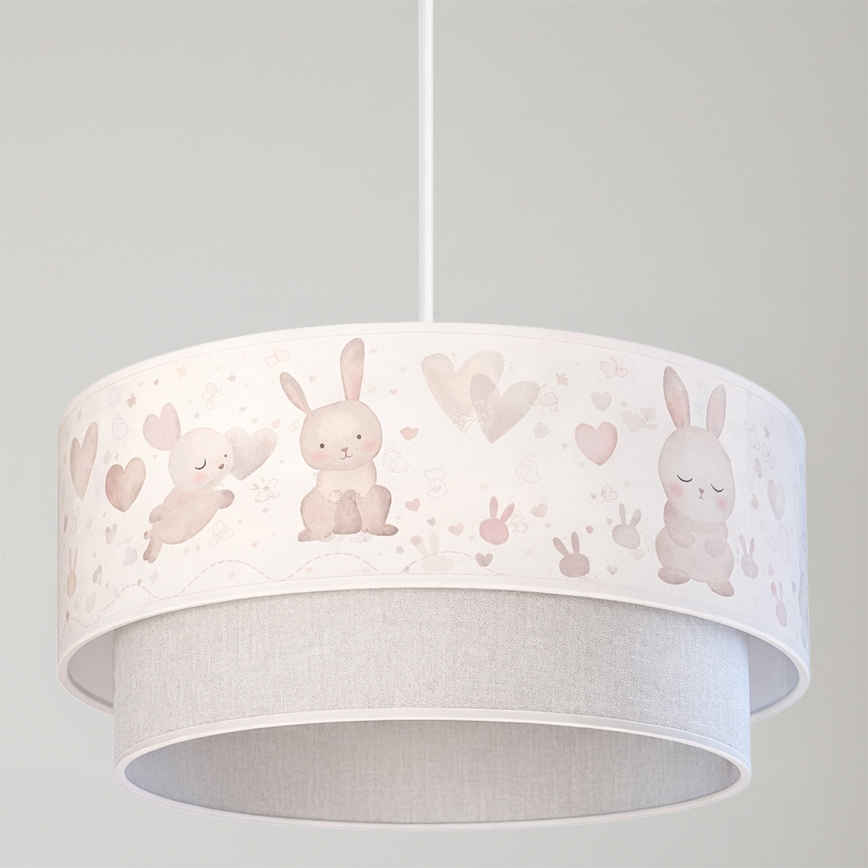 Brilagi - Pendul LED pentru copii BOBO 1xE27/10W/230V Ø 40 cm, crem/gri/cu iepurași