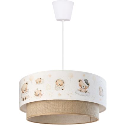 Brilagi - Lampă suspendată LED pentru copii BOBO 1xE27/10W/230V Ø 40 cm alb/bej/ursuleți