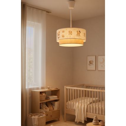 Brilagi - Lampă suspendată LED pentru copii BOBO 1xE27/10W/230V Ø 40 cm alb/bej/ursuleți