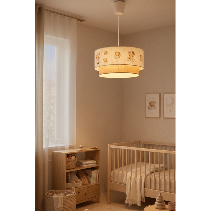 Brilagi - Lampă suspendată LED pentru copii BOBO 1xE27/10W/230V Ø 40 cm alb/bej/ursuleți