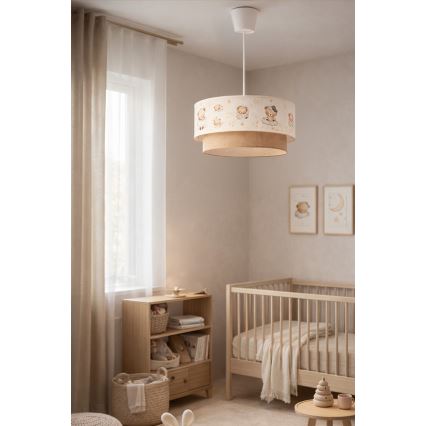 Brilagi - Lampă suspendată LED pentru copii BOBO 1xE27/10W/230V Ø 40 cm alb/bej/ursuleți