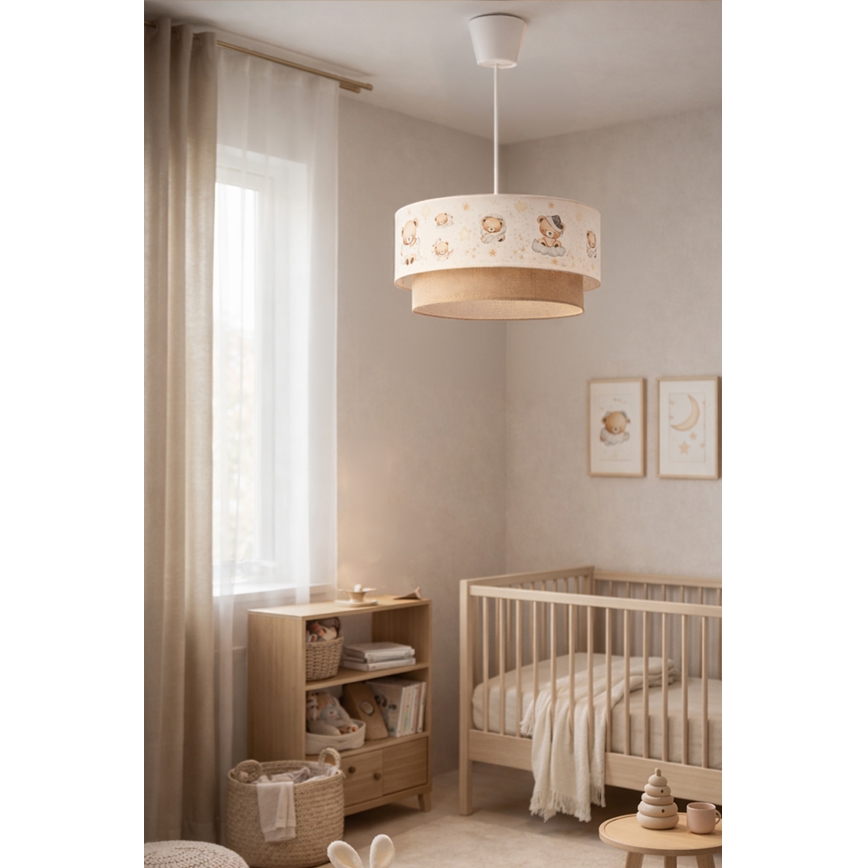 Brilagi - Lampă suspendată LED pentru copii BOBO 1xE27/10W/230V Ø 40 cm alb/bej/ursuleți