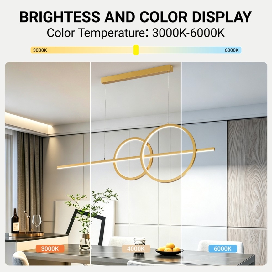 BRILAGI - Lustră LED reglabilă suspendată pe cablu SIGNATURE LED/53W/230V 3000-6000K 120 cm aurie + telecomandă