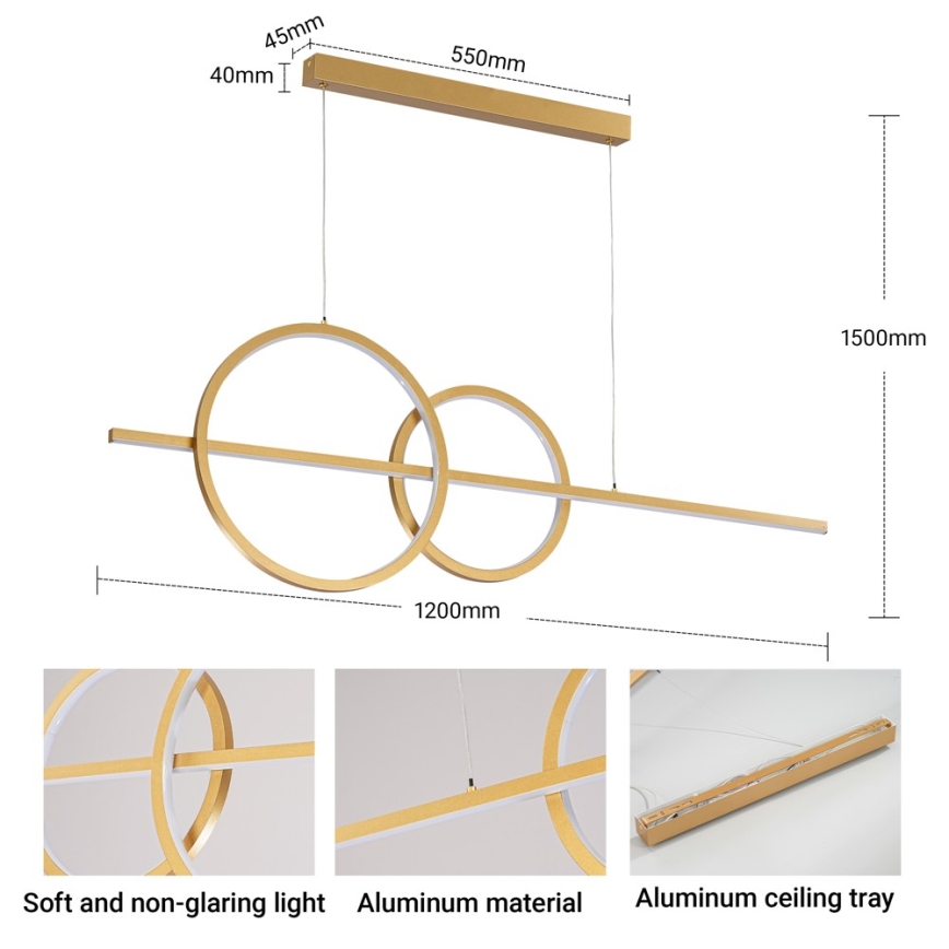 BRILAGI - Lustră LED reglabilă suspendată pe cablu SIGNATURE LED/53W/230V 3000-6000K 120 cm aurie + telecomandă