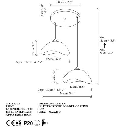 Brilagi - Lampă suspendată pe cablu WABI SABI, 2xE27/40W/230V, Ø 74 cm, albă