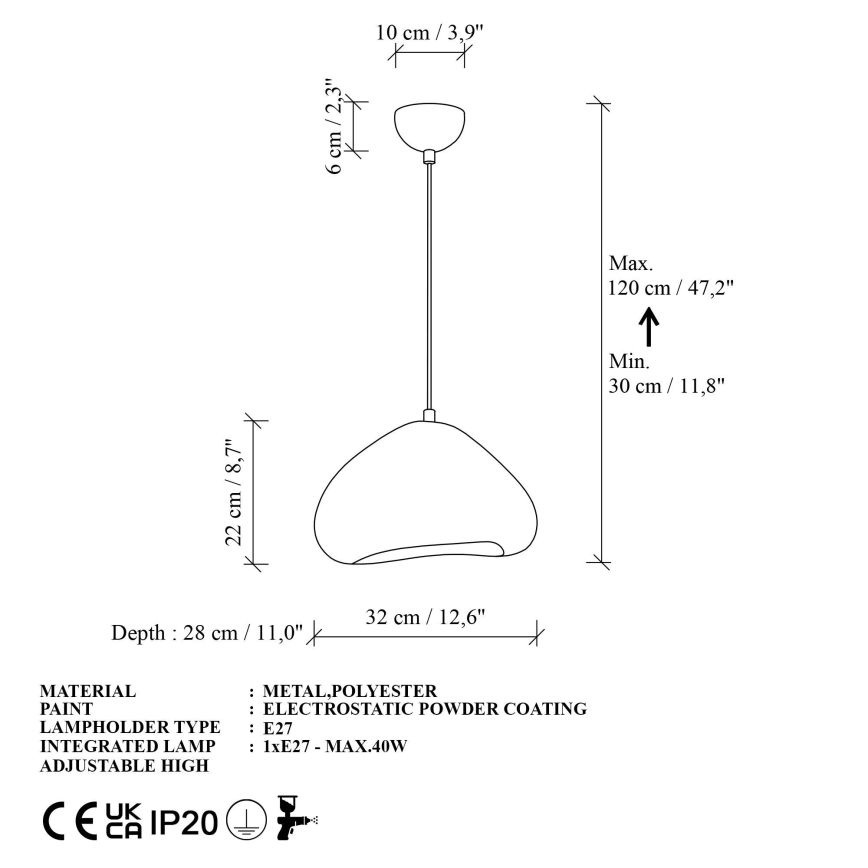 Brilagi - Lampă suspendată WABI SABI pe cablu, 1xE27/40W/230V, Ø 32 cm, alb