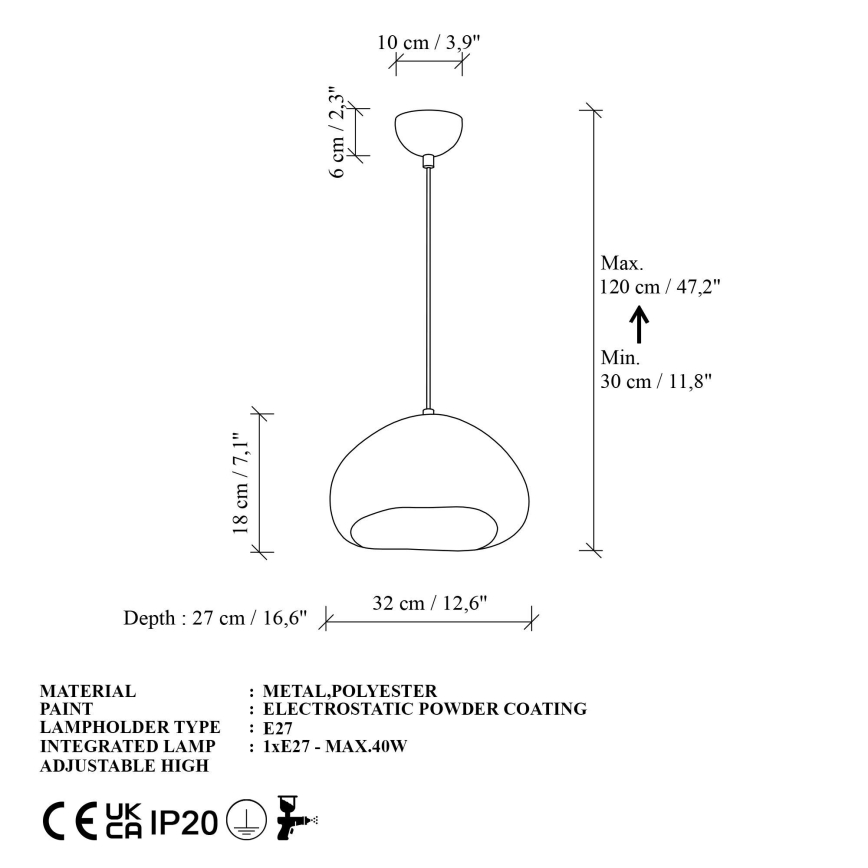 Brilagi - Lampă suspendată WABI SABI pe cablu, 1xE27/40W/230V, Ø 32 cm, albă
