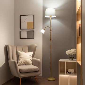 Brilagi - Lampadar CERIA, 1xE27/100W/230V + 1xE14/25W, auriu/gri