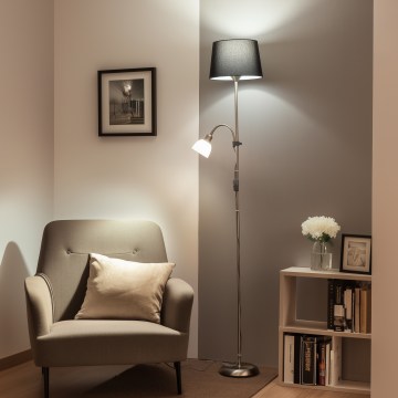 Brilagi - Lampadar CERIA 1xE27/100W/230V + 1xE14/25W crom mat/negru