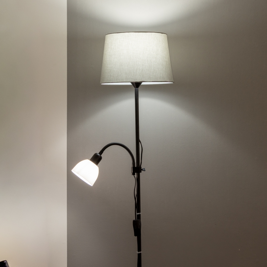 Brilagi - Lampadar CERIA, 1xE27/100W/230V + 1xE14/25W, negru/gri