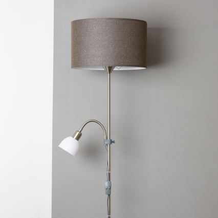 Brilagi - Lampadar CERIA 2-în-1, 1x E27/100W/230V + 1x E14/25W, crom mat/maro