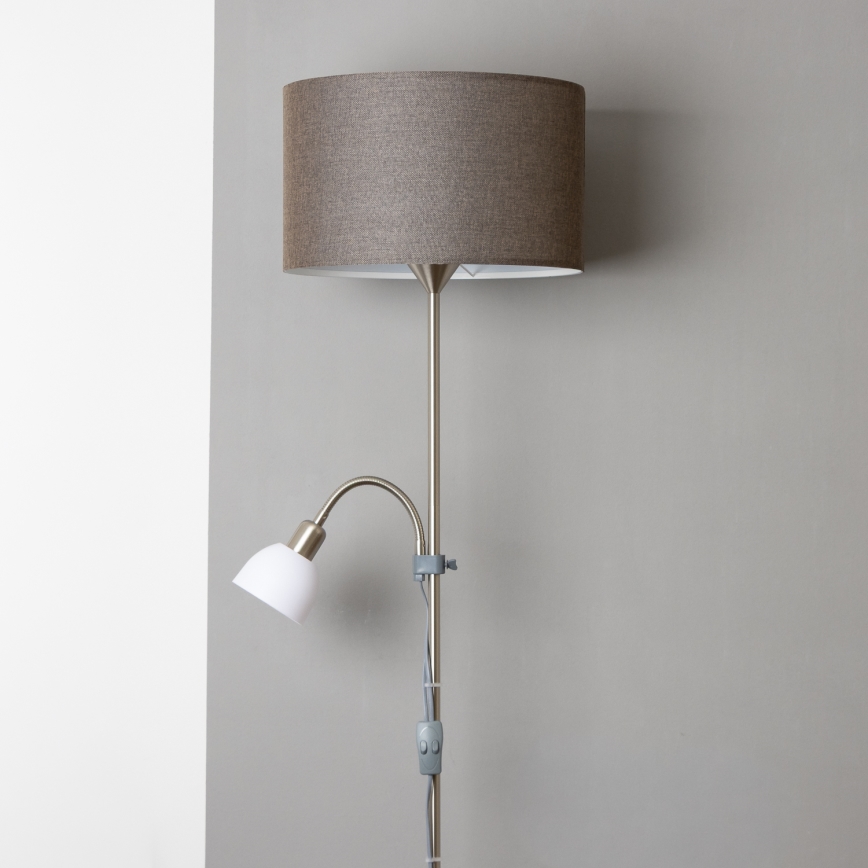 Brilagi - Lampadar CERIA 2-în-1, 1x E27/100W/230V + 1x E14/25W, crom mat/maro