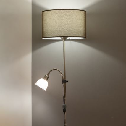 Brilagi - Lampadar CERIA 2-în-1, 1x E27/100W/230V + 1x E14/25W, crom mat/maro