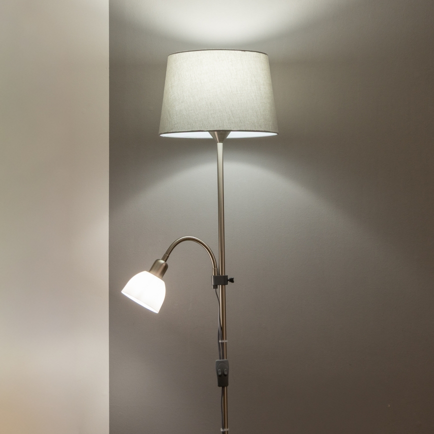 Brilagi - Lampadar CERIA 2 în 1 1xE27/100W/230V + 1xE14/25W crom mat/gri