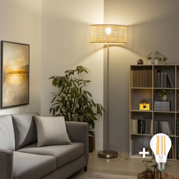 Brilagi - Lampadar LED CERIA, 1 x E27, 40 W, 230 V, Ø 40 cm, bambus/crom mat