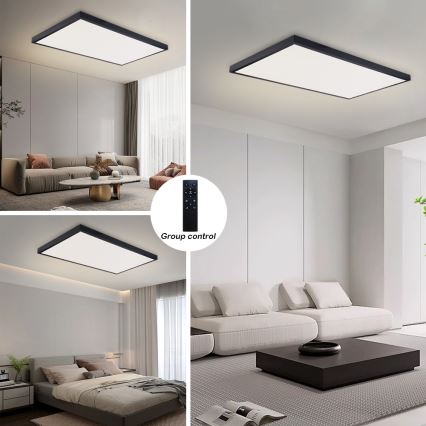 Brilagi - Plafonieră LED FRAME SMART dimmabilă pentru baie, 96W/230V, 120x60 cm, 3000-6000K, IP44, neagră + telecomandă