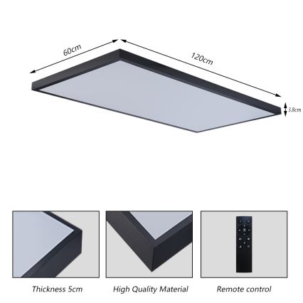Brilagi - Plafonieră LED FRAME SMART dimmabilă pentru baie, 96W/230V, 120x60 cm, 3000-6000K, IP44, neagră + telecomandă
