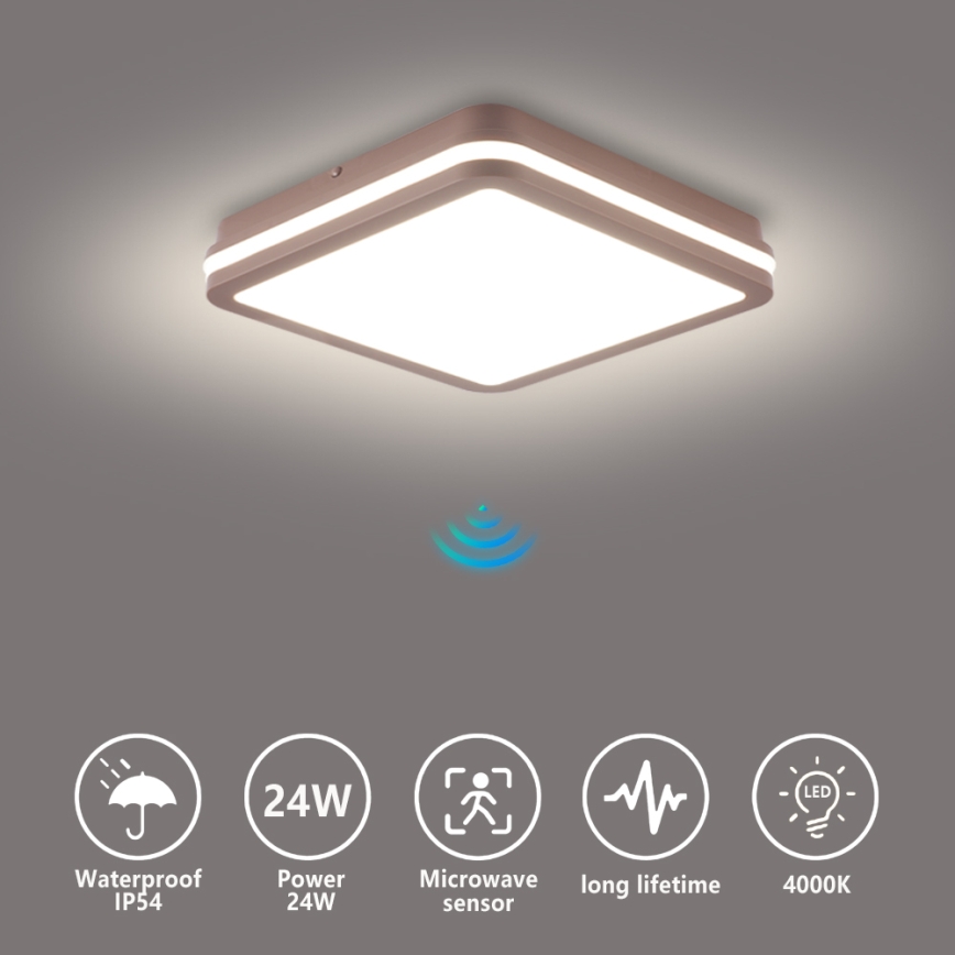 Brilagi - Plafonieră LED de exterior cu senzor BENE LED/24W/230V 26x26 cm maro IP54