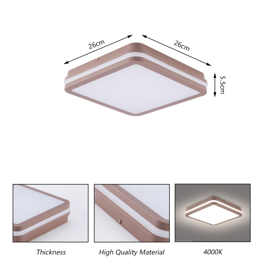 Brilagi - Plafonieră LED de exterior cu senzor BENE LED/24W/230V 26x26 cm maro IP54