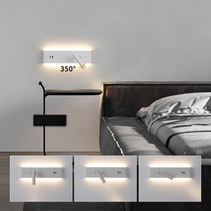 Brilagi - Aplică spot de perete NOCTIS cu port USB, LED/3W/230V + LED/9W, albă