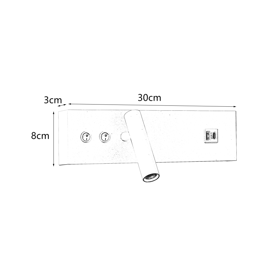 Brilagi - Aplică spot de perete NOCTIS cu port USB, LED/3W/230V + LED/9W, albă