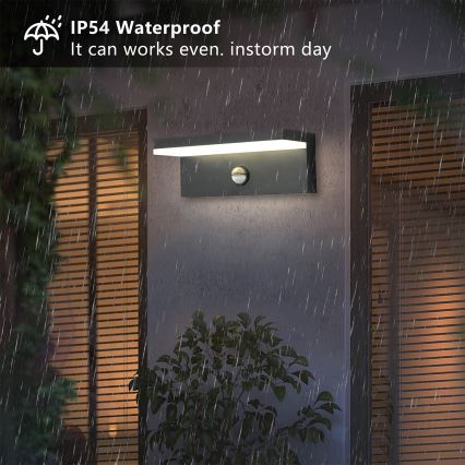 Brilagi TESSI - Aplică LED de exterior cu senzor, 10W, 230V, antracit, IP54