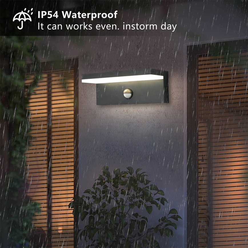 Brilagi TESSI - Aplică LED de exterior cu senzor, 10W, 230V, antracit, IP54