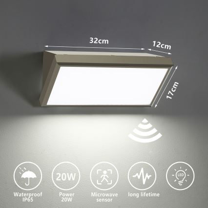 Brilagi - Aplica LED de exterior cu senzor TRIANGLE LED/20W/230V gri IP65