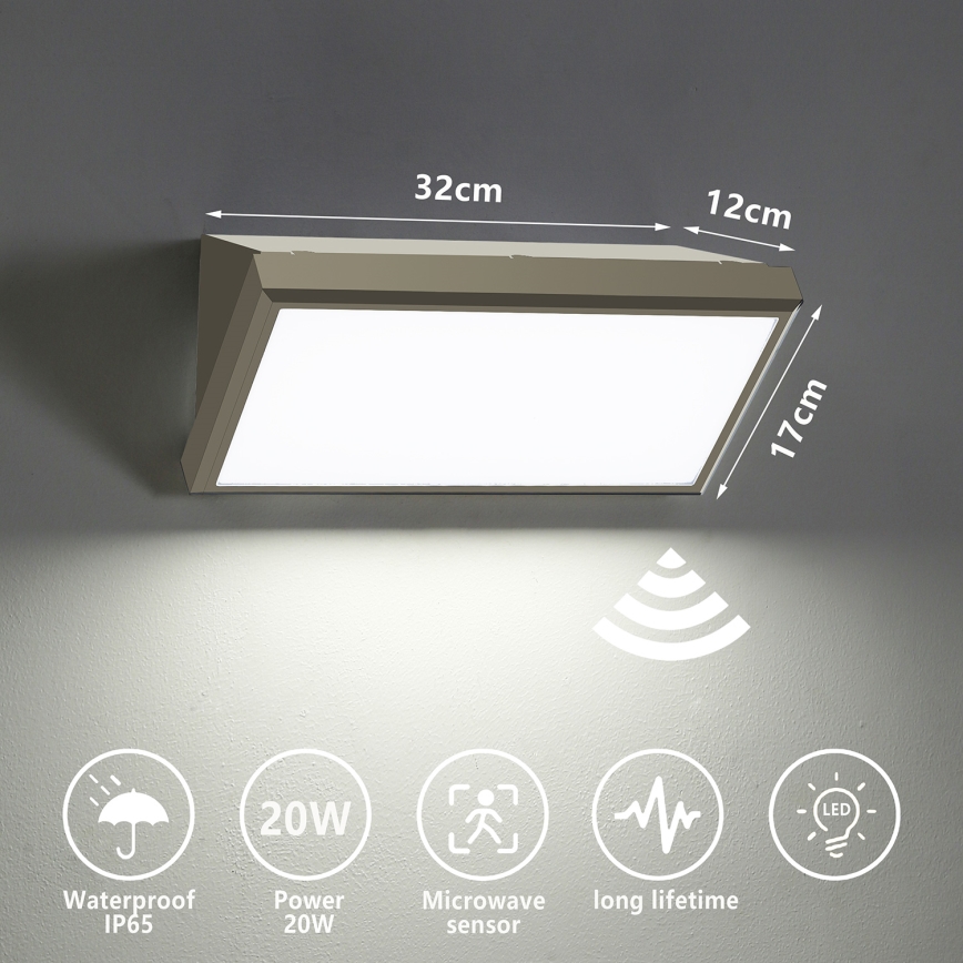 Brilagi - Aplica LED de exterior cu senzor TRIANGLE LED/20W/230V gri IP65