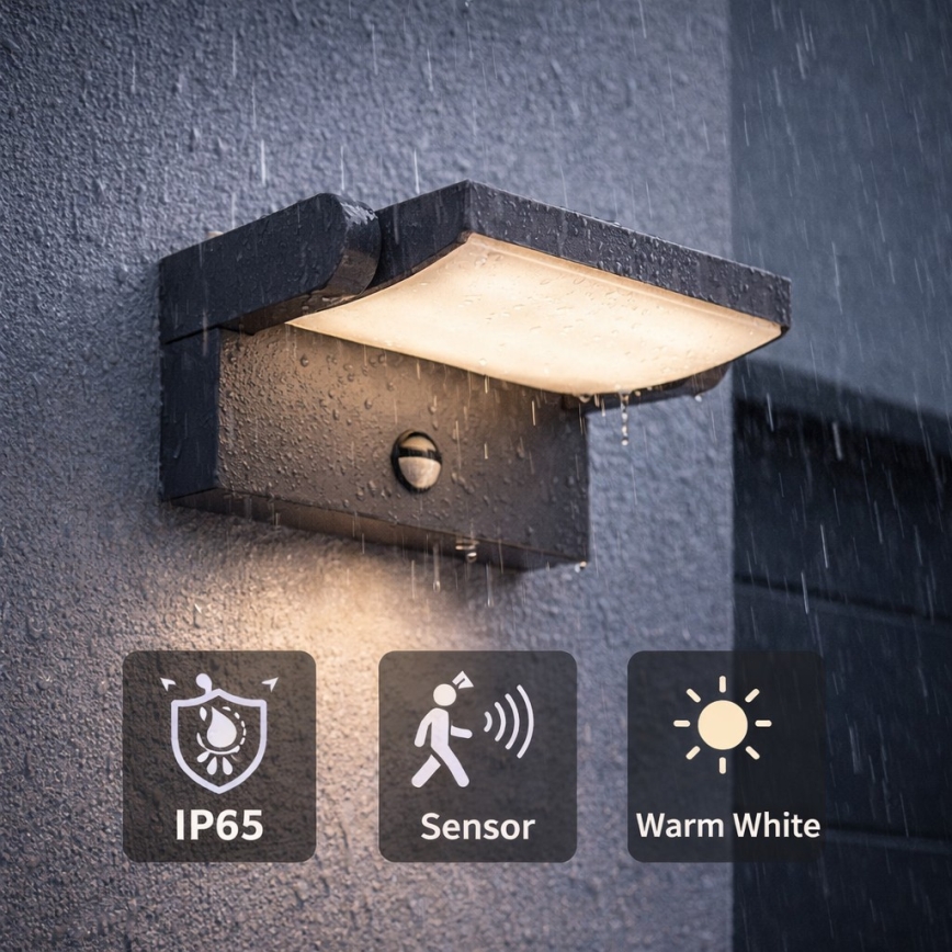 BRILAGI - Aplica de perete LED pentru exterior cu senzor de mișcare și senzor de crepuscul ANKLE LED/12W/230V IP65 neagră