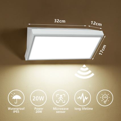 Brilagi - Aplică de perete LED pentru exterior cu senzor TRIANGLE, 20W, 230V, albă, IP65