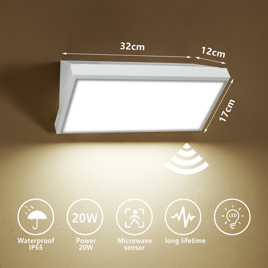 Brilagi - Aplică de perete LED pentru exterior cu senzor TRIANGLE, 20W, 230V, albă, IP65