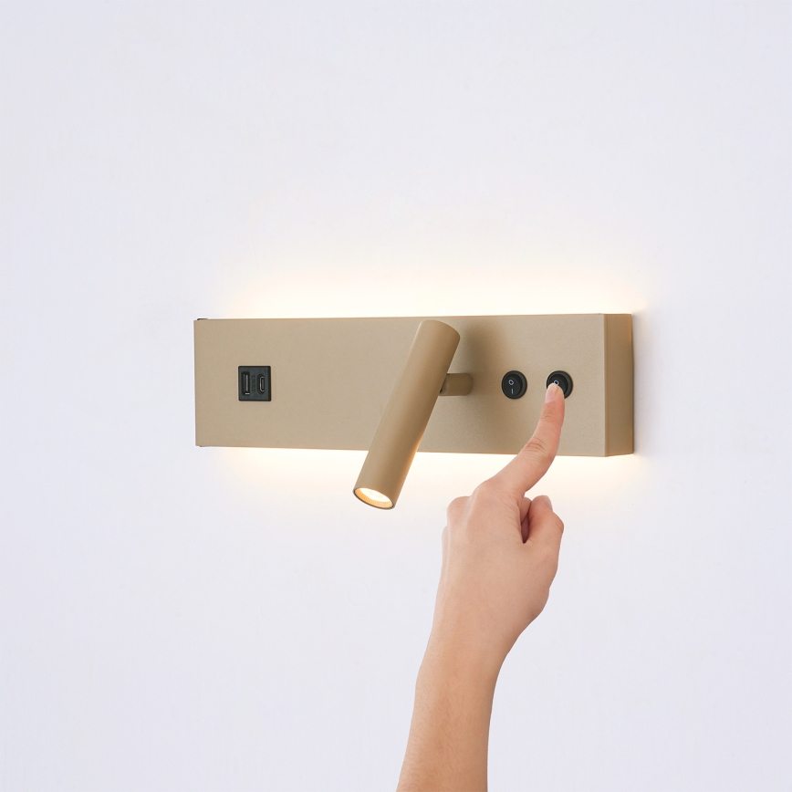Brilagi - Aplică spot de perete LED cu port USB NOCTIS LED/3W/230V + LED/9W bej
