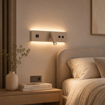 Brilagi - Aplică spot de perete LED cu port USB NOCTIS LED/3W/230V + LED/9W bej