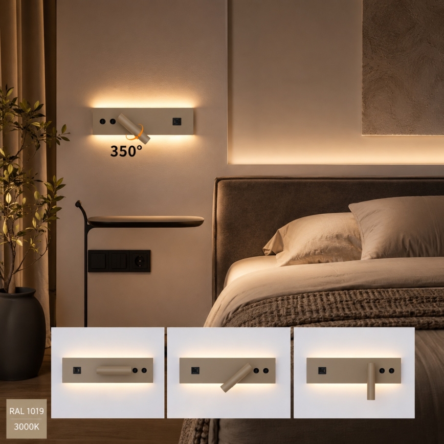 Brilagi - Aplică spot de perete LED cu port USB NOCTIS LED/3W/230V + LED/9W bej