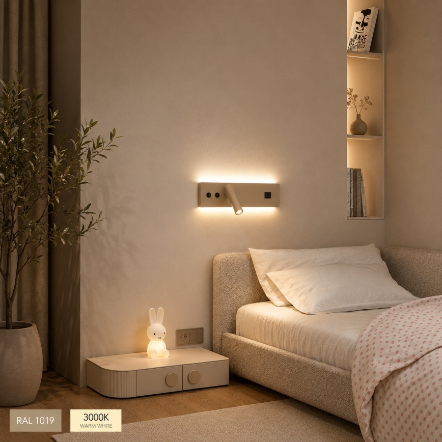 Brilagi - Aplică spot de perete LED cu port USB NOCTIS LED/3W/230V + LED/9W bej